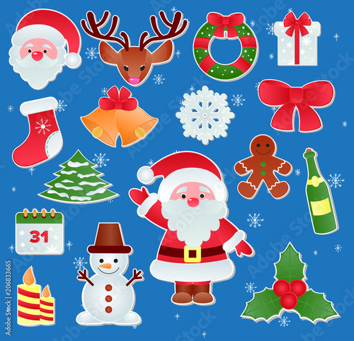 Christmas vector icons New Year decoration illustration of Xmas Christians fe...