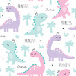 seamless princess dinosaur animal pattern vector illustration
