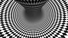 Vector Optical Illusion Black And White Twisted Checker Abstract Background.