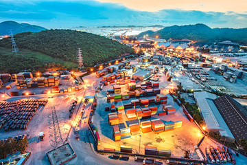 Wall Mural - container yard in tranfering the containers shipment storage in yard to the terminal, for the ship vessels loading discharging, logistics system and transportation