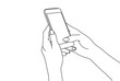 Line drawing of hands texting in a smartphone