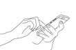 Hand drawing of two hands using a smartphone mobile device