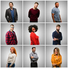 Canvas Print - Group of mixed people, women and men confident and happy with a big natural smile laughing, natural expression