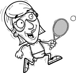 Wall Mural - Cartoon Senior Racquetball Player Running