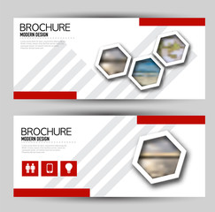 Wall Mural - set of banners for web and advertisement print out. horizontal flyer handout design. red color. vect