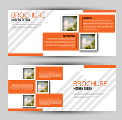 Sticker - Set of banners for web advertisement or site headers. Print out promotion template. Horizontal flyer handout design. Orange color. Vector illustration.
