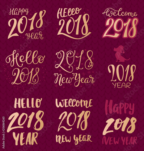 2018 happy New Year gold text logo for holiday calendar print golden design o...