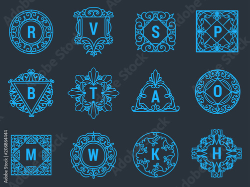 Monogram vector letter emblem logo vintage ornament design sign floral elegan...