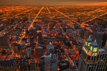 Chicago Top View Cityscape At Dusk