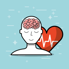 Wall Mural - silhouette man brain heart mental health medical vector illustration  