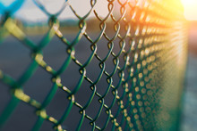 Fence With Metal Grid In Perspective