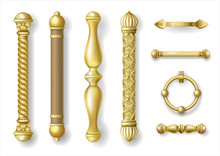 Set Of Classic Gold Door Handles. Baroque Style. Luxurious Doors. Vector Graphics. Transparent Shadows. Jewelry Work