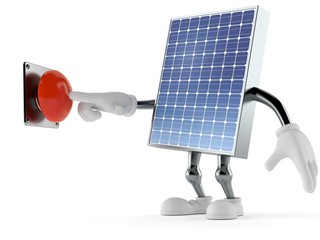 Canvas Print - Photovoltaic panel character pushing button