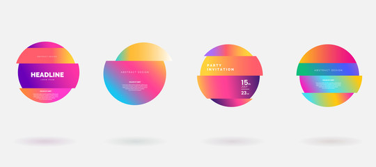 Poster - Vector colorful deformed circles in glitch style. Abstract round frame for text. Modern graphic with gradient color isolated on white background. Use for flyer, business card, invitation, gift cards.