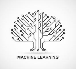 Machine learning. Artificial Intelligence. Technological background with a printed circuit board.