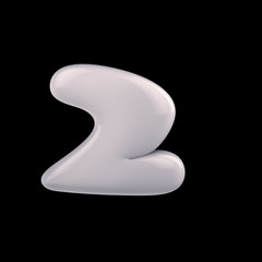 Number two of milk, white colors on a black background, 3d render