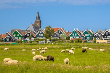 Canvas Print - Dutch Village with colorful wooden houses and church