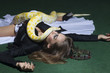 © Volodymyr - Python crawl on woman with long hair. Sensual woman with snake. Woman with makeup face and serpent. Beauty model in jewelry crown. Danger and fear concept