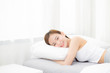 © N_studio - Portrait of beautiful asian young woman sleep lying in bed with head on pillow comfortable and happy with leisure, girl with relax  for health and lifestyle concept.