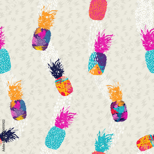 Fototapeta na wymiar Pineapple pattern background in color art style