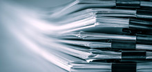 Extreamely Close Up  Report Paper Stacking Of Office Working Document , Retro Color Tone