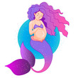 Purple pregnant mermaid. Vector illustration. Cartoon style