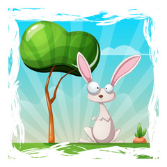 Wall Mural - Cartoon summer landscape. Rabbit illustration. Vector eps 10