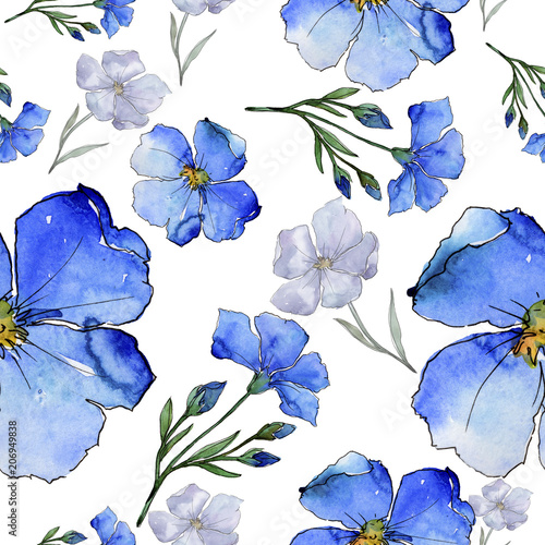 Dekoracja na wymiar  niebieski-len-kwiatowy-kwiat-botaniczny-bezszwowe-tlo-wzor-tkanina-tapeta-tekstura-wydruku