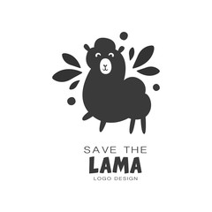 Poster - Save the lama logo design, protection of wild animal black and white sign vector Illustrations on a white background