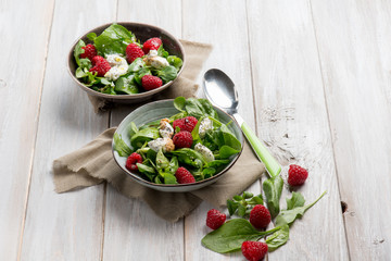 Canvas Print - mixed salad with valerian raspberries and cheese