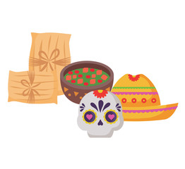 Wall Mural - Mexican hat with mexican food and culture related icons over white background, vector illustration