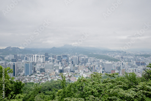 Plakat Widok z góry miasto w wieży seoul