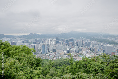 Plakat Widok z góry miasto w wieży seoul