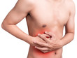 © asiandelight - man stomach suffering from stomachache or Gastroenterologist Concept with Healthcare And Medicine. Pain in red color. Isolate on white background