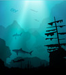 © Andrei Kukla - underwater world with sharks and sunken ship