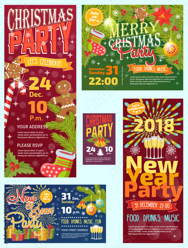 Christmas party invintation vector card background design template for noel X...