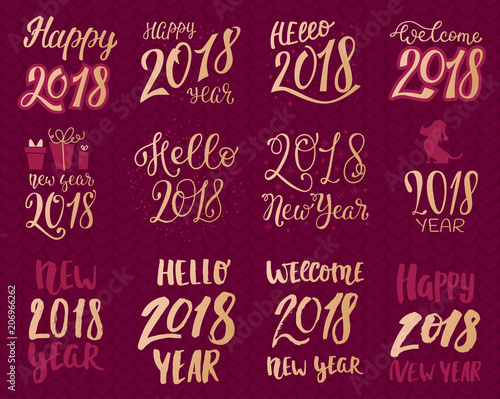 2018 happy New Year gold text logo for holiday calendar print golden design o...