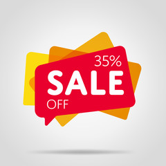 Wall Mural - Special offer sale red tag isolated vector illustration. Discount offer price label, symbol for advertising campaign in retail, sale promo marketing, 35% off discount sticker, ad offer on shopping day