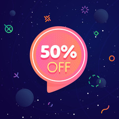Wall Mural - 50% off discount sticker. Special offer sale red tag isolated vector illustration. Discount offer price label, symbol for advertising campaign in retail, sale promo marketing