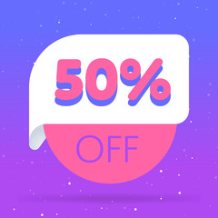 Canvas Print - 50% off discount sticker. Special offer sale red tag isolated vector illustration. Discount offer price label, symbol for advertising campaign in retail, sale promo marketing