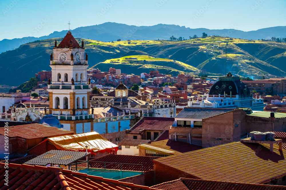 City of Sucre at sunny day. Bolivia - obrazy, fototapety, plakaty 