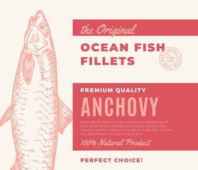 Wall Mural - premium quality fish fillets. abstract vector fish packaging design or label. modern typography and 