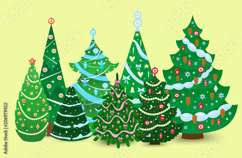 Christmas tree vector ornament star xmas gift design holiday celebration wint...