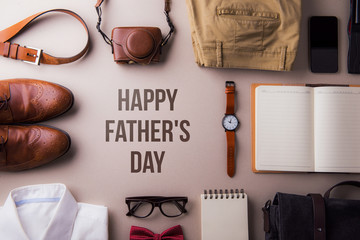 Wall Mural - Fathers day greeting card concept. Flat lay.