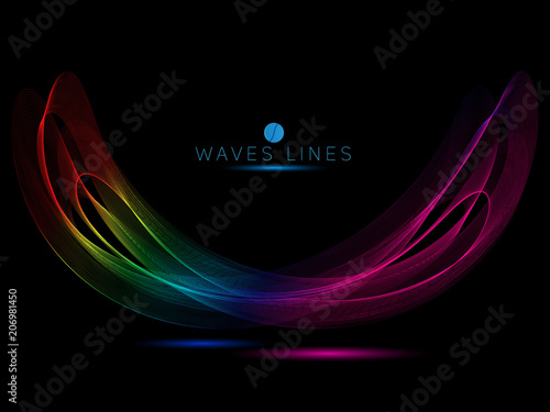 Fotografía rainbow waves horn on black background colorful light line bright