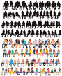 vector, isolated, set of sitting people, silhouette