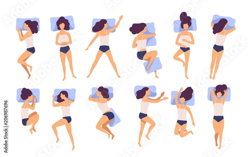 Fotografía Collection of young woman sleeping in bed in various poses