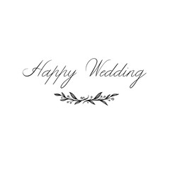 Wall Mural - happy wedding hand lettering inscription. modern calligraphy greeting card. vector isolated on white