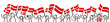 Cheering crowd of happy stick figures with Danish national flags, smiling Denmark supporters, sports fans isolated on white background