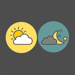 Day and night flat vector icons. Sun and moon flat vector icons. Time of day flat vector icons